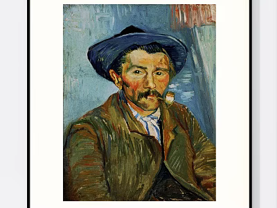 Van Gogh Style Portrait Painting Of Man With Blue Hat Mustache And Brown Coat 3d model