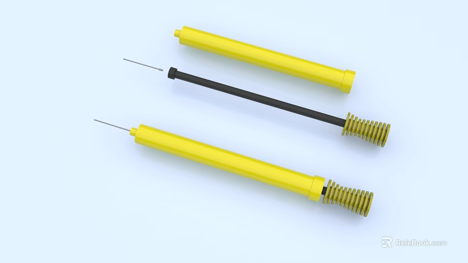 Yellow Cylindrical Components With Black Rods And Gold Spring Parts 3d model