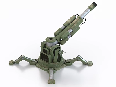 Military Artillery Weapon With Fixed Tripod Stand And Metal Cannon Barrel Structure 3d model