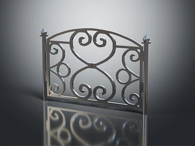 Decorative Metal Railing With Intricate Scroll Patterns Heart Shape And Spiked Finials 3d model