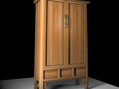 Wooden Double Door Wardrobe With Brass Handles And Bottom Storage Drawers 3d model