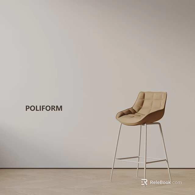 Poliform Bar Stool With Tufted Design Beige Upholstery And White Metal Legs 3d model 