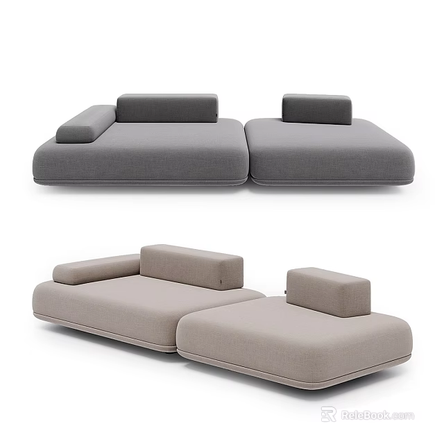 Modern Modular Sectional Sofa in Neutral Gray and Beige Tones with Minimalist Design 3d model 