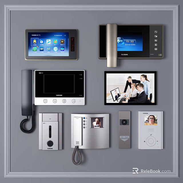 Various Smart Video Doorbell Devices With Intercom Screen And Multiple Designs For Home Security 3d model 