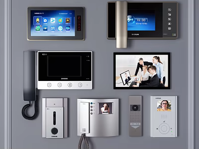 Various Smart Video Doorbell Devices With Intercom Screen And Multiple Designs For Home Security 3d model
