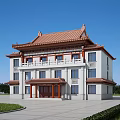 Traditional Chinese Ancient Building With Red Tiled Roof White Walls And Wooden Porch