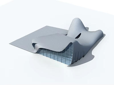 Modern Commercial Complex With Wavy Roof Glass Curtain Walls And Streamlined Facade 3d model
