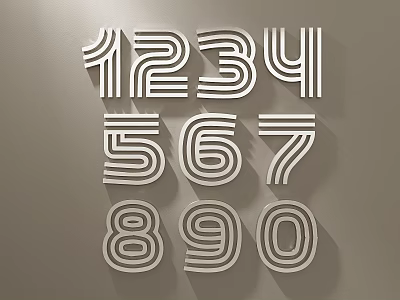White 3D Number Wall Decor With Geometric Design On Gray Background 3d model