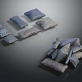 Furniture Decorative Pillows In Gray Blue Tones With Patterned Designs And Stacked Arrangement