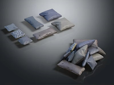 Furniture Decorative Pillows In Gray Blue Tones With Patterned Designs And Stacked Arrangement 3d model