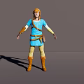 Blonde Haired Man In Blue Tunic Brown Belt Brown Boots Standing Pose Against Gray Background