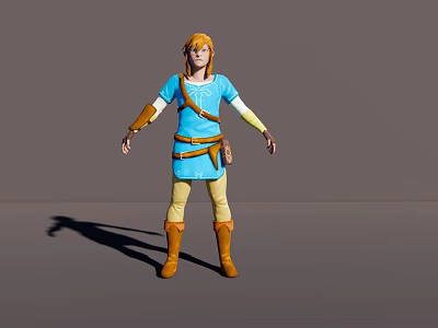 Blonde Haired Man In Blue Tunic Brown Belt Brown Boots Standing Pose Against Gray Background 3d model