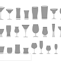 Various Types of Transparent Glass Cups in Different Shapes and Sizes