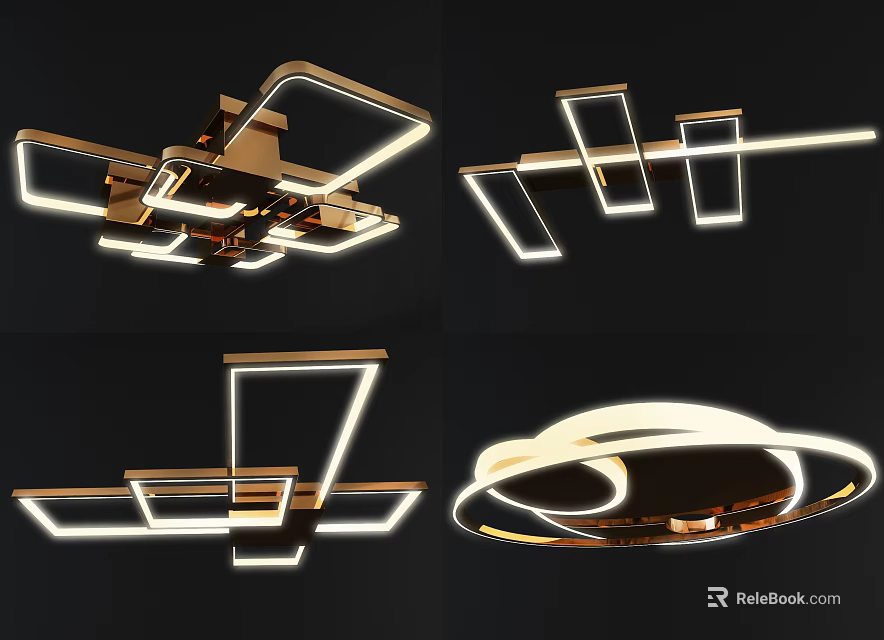 Modern Inflatable Models With Geometric Shapes Golden Frame And White Lighting 3d model