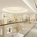 Elegant Modern Beauty Salon Interior With Chandelier Glass Railing And Styling Stations