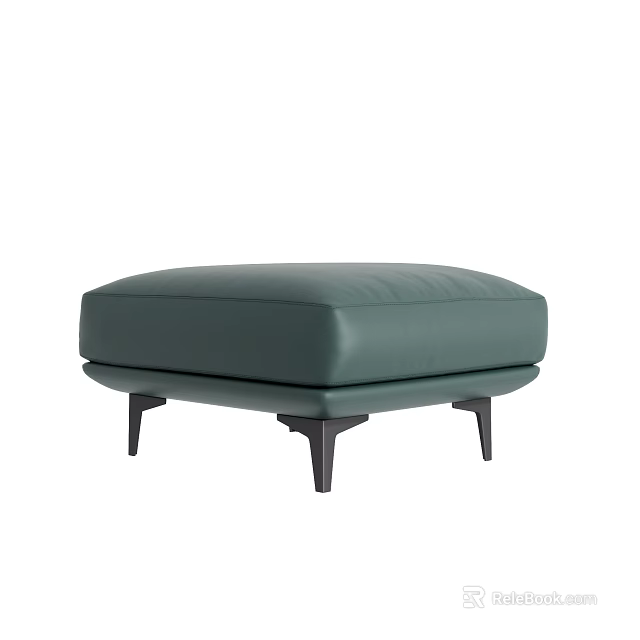 Teal Leather Ottoman with Black Slim Legs and Sleek Modern Minimalist Design 3d model 