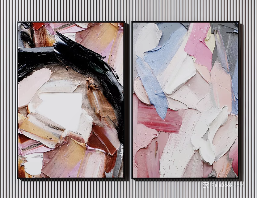 Abstract Art Paintings With Thick Brushstrokes And Colorful Palette In Frames 3d model 