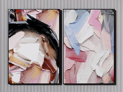 Abstract Art Paintings With Thick Brushstrokes And Colorful Palette In Frames 3d model