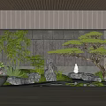 Zen Garden Interior Design With Pine Tree Bamboo Rocks And Small Statue