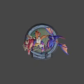 Game Movie Character With Golden Braided Hair Horned Headdress Blue Dragon Creature Red Eyes