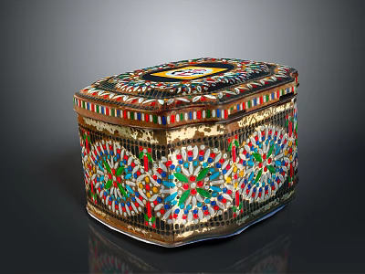 Ornate Decorative Box With Colorful Intricate Patterns And Metallic Accents 3d model