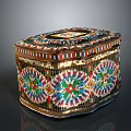 Ornate Decorative Box With Colorful Intricate Patterns And Metallic Accents