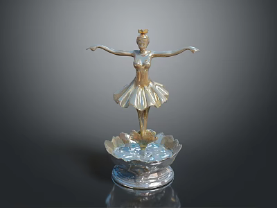 Golden Ballerina Shaped Decorative Furniture Piece With Blue Accent Base 3d model