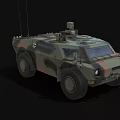 Military Armored Vehicle With Camouflage Paint Weapon Mount And Cross Insignia