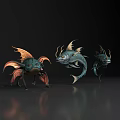 3D Rendered Fantasy Aquatic Animals With Colorful Fins Horns And Unique Traits