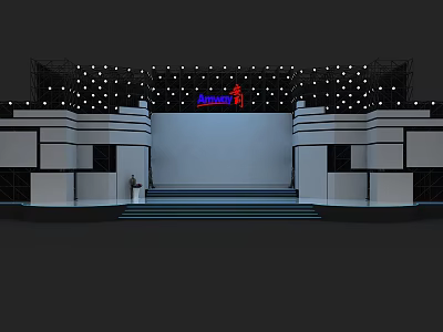 Modern Fashion Stage With Dot Matrix Lights White Backdrop Decorative Sides And Front Stairs 3d model