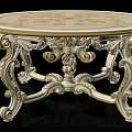 Ornate Round Classic Dining Table With Intricate White And Gold Carved Legs And Curved Details