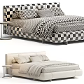 Modern Double Bed Interior With Upholstered Headboard Pillows And Side Table