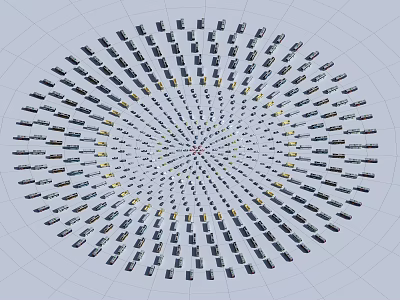 Cars Arranged In Spiral Pattern Creating Visual Art Design On Gray Background 3d model