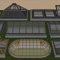 Various Glass Skylight Designs With Different Shapes And Metal Frames On Grass 3d model