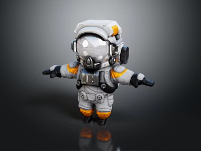 Detailed Game and Movie Character Astronaut in Gray and Orange Spacesuit with Arms Outstretched 3d model