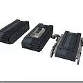 Three Black Industrial Equipment Units Featuring Square Slot And Metal Components