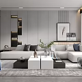 Living Room Modern Interior Design With White Sofas Gray Carpet And Decorative Painting