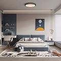 Cozy Modern Kids Room Interior With Bed Desk Chair Rug Toys And Artwork