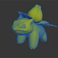 Cute Green Animated Creature Character With Pink Flower Green Leaves On Back And Spotted Body