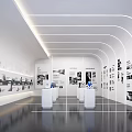 Modern Exhibition Hall With Curved Lighting White Walls Display Stands And Info Panels