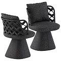 Modern Single Chair With Woven Backrest Cushioned Seat And Conical Gray Base