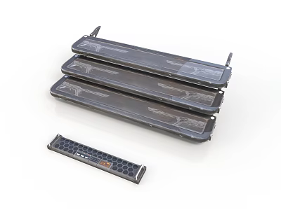 Black Stacked Long Ventilation Grille Components With Grid Design And Smaller Part 3d model