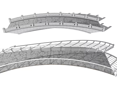 Arched Landscape Bridge Design With Stone Surface And Metal Railings 3d model