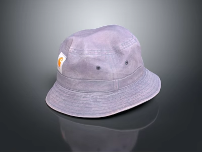 Gray Bucket Hat With Small Label On Front Casual Outdoor Wear Accessory 3d model