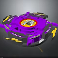 Purple And Yellow Spinning Top Weapon With Gray Blades And Rotating Design
