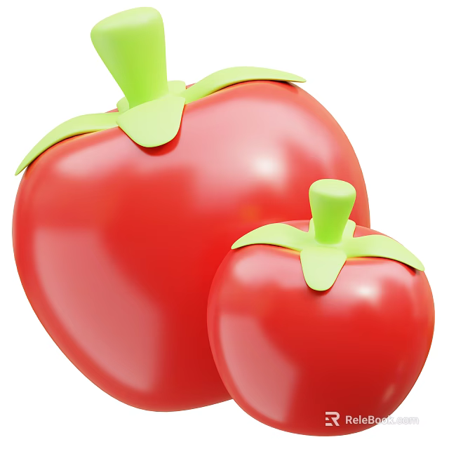 Two Fresh Red Tomatoes With Green Leaves And Stems On White Background 3d model 