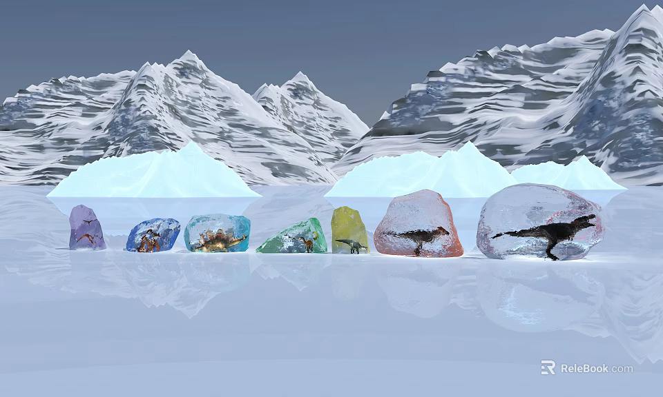 Snowy Mountain Garden Landscape Design With Ice Surface And Colorful Ice Blocks 3d model 