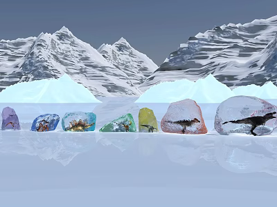 Snowy Mountain Garden Landscape Design With Ice Surface And Colorful Ice Blocks 3d model