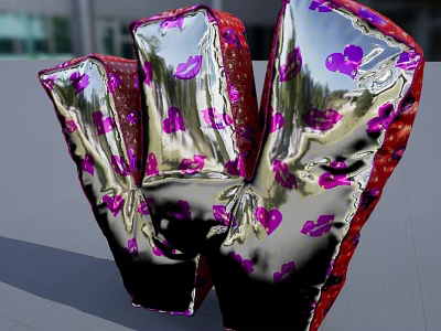 Glossy Throw Pillows Featuring Purple Heart Patterns And Silver Reflective Red Edges 3d model