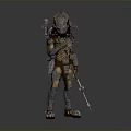 Futuristic Warrior Character In Standing Pose With Armor Spear And Ornamental Details